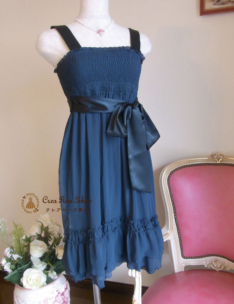 [パティラ]レストローズのダークブルーシフォンドレス　Mサイズ