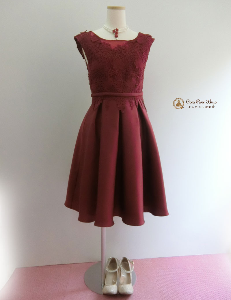 [ミルザ]レースが素敵な深い赤のドレス