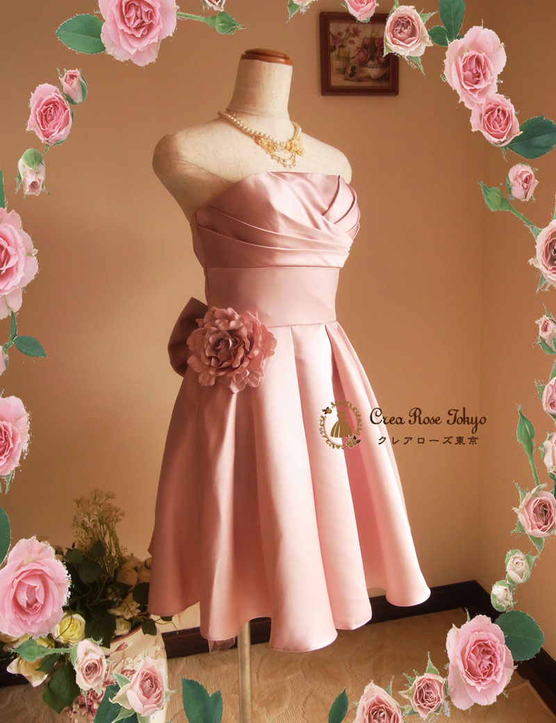 [リズ]ソフトピンクの可愛い編み上げパーティードレス　７～１３号サイズ