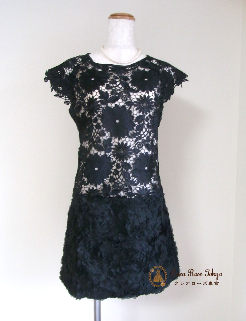 [グロリア]ブラック総刺繍ワンピースドレス　Mサイズ９号