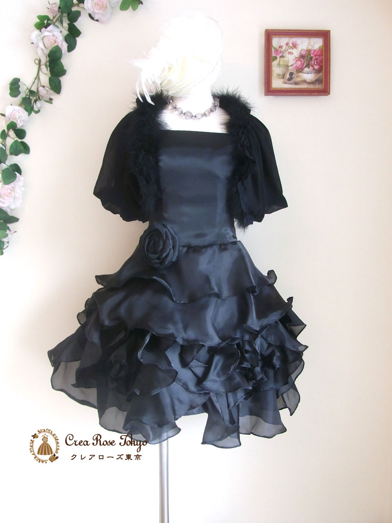 [ブラックルゼ]ふんわり花びらブラックドレス　Ｍサイズ　９号