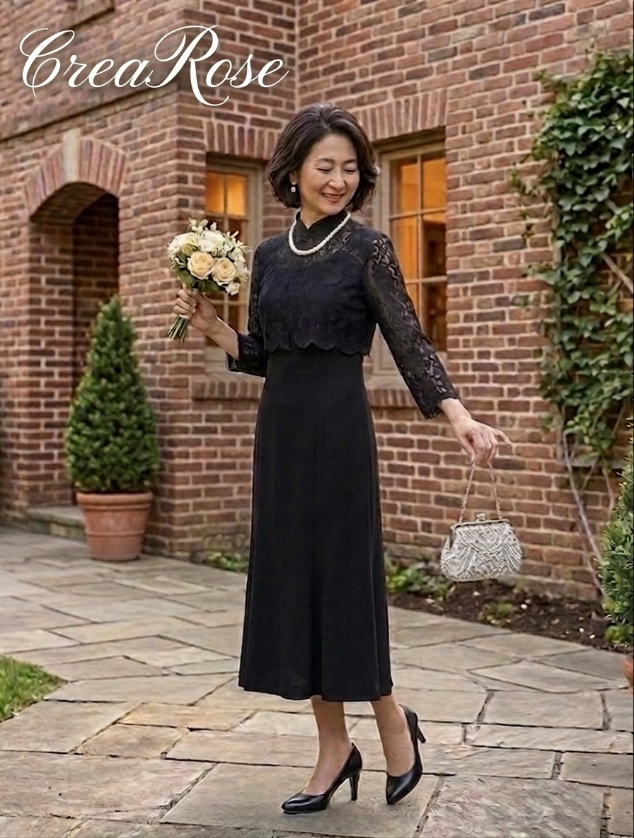 ブラックフォーマルドレス　40代50代