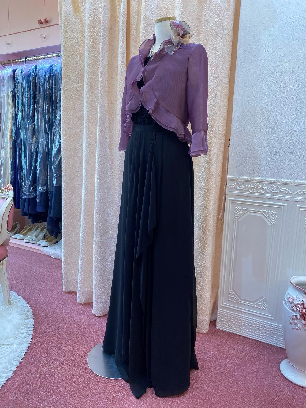 横浜元町 ドレープが綺麗なドレスと品のあるパープルボレロ【アンドリアドレッシードレス＋ベリカパープルボレロ】背が高い方にオススメのドレス9−11号