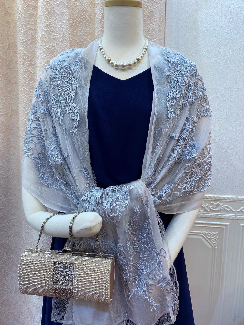 横浜元町【リベルタネイビードレス＋ソプラノグレーレースショール
