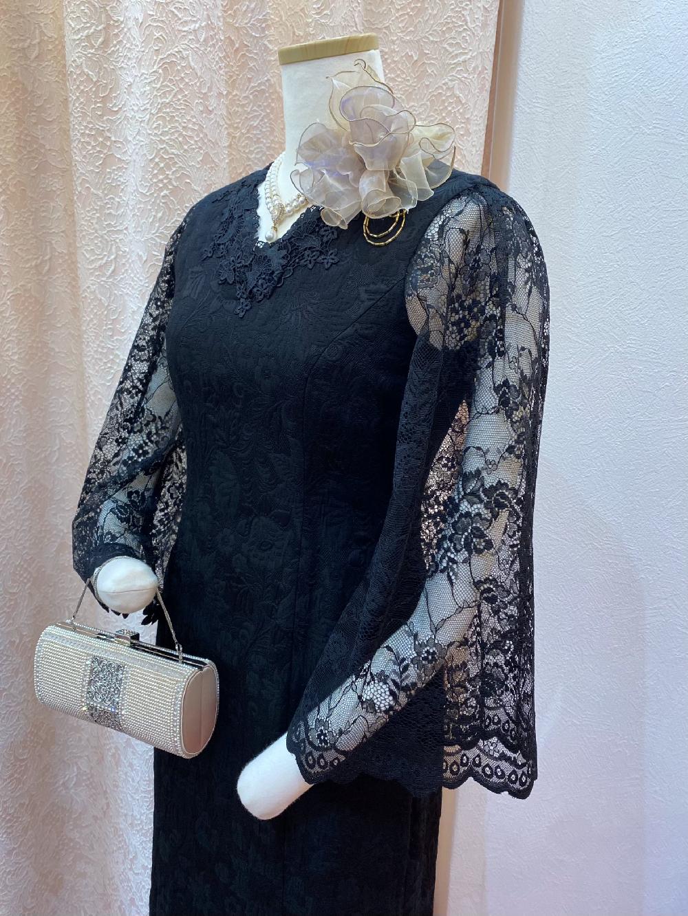 オリジナル正礼装　華やかな袖のラインがお洒落なお母様に人気【ロジュマンアシュレイドレス】40～60代レディの結婚式や華やかなパーティーに。背が低い方のロングドレス。