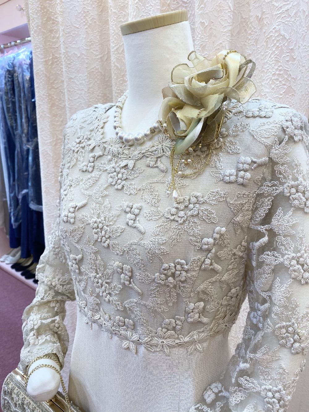 レンタル終了しました【ジーンティアニードレス】30～60代レディの結婚式やパーティーの来賓に。背が低い方のロングドレスにも