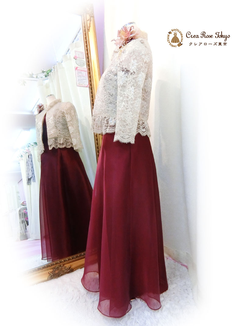 [マデリンドレス]日本製　演奏会パーティー赤ワインロングドレス