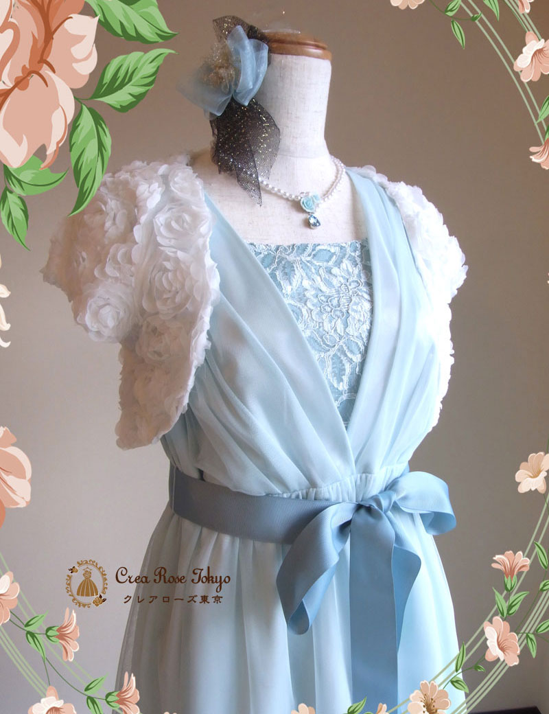 可憐なコーディネート2点ドレスセット！[アクアクリスタ+ホワイトローズボレロ]