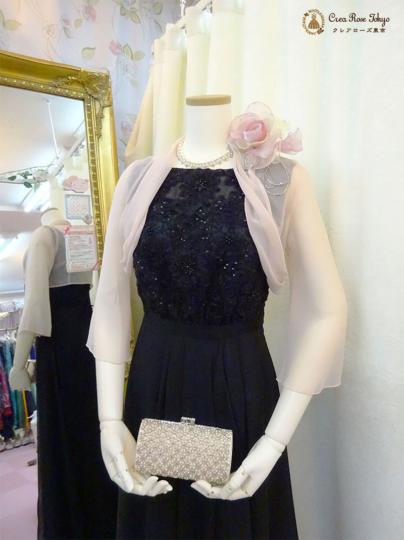 高級ドレス9号〜11号編み上げドレス2点セット！【アンドリア・ドレッシードレス＋ソフトベールボレロ】優雅な印象のロングドレス