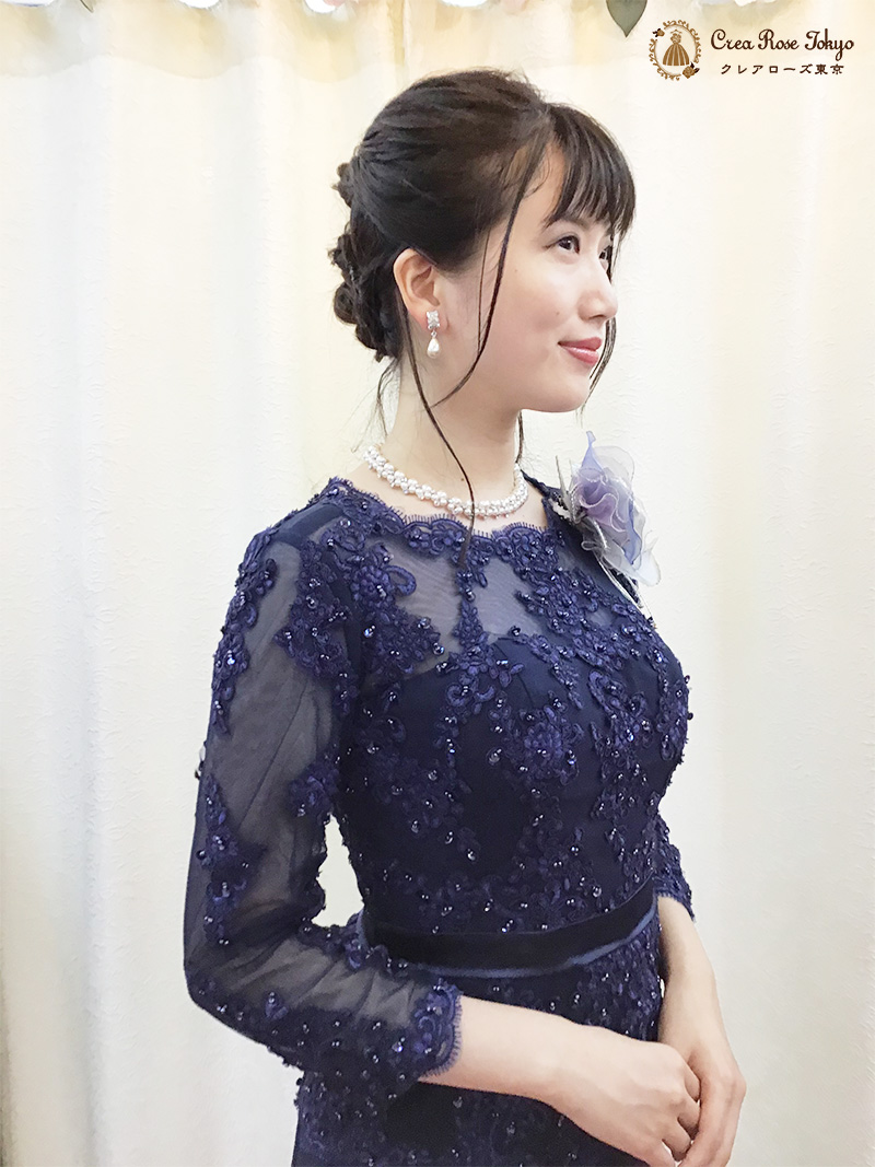 7号 輝くビジューが美しいスレンダーフォルム【ヴェロニカネイビー】40～60代のミセスの結婚式に