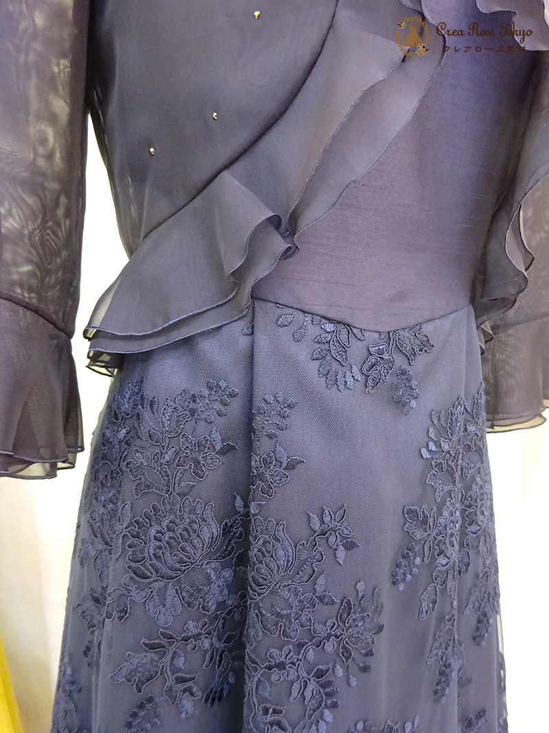 高級フランスレースのロングドレス【エモリアフランスドレス＋ベリカボレロジャケット】30～60代ミセスの結婚式やパーティーに