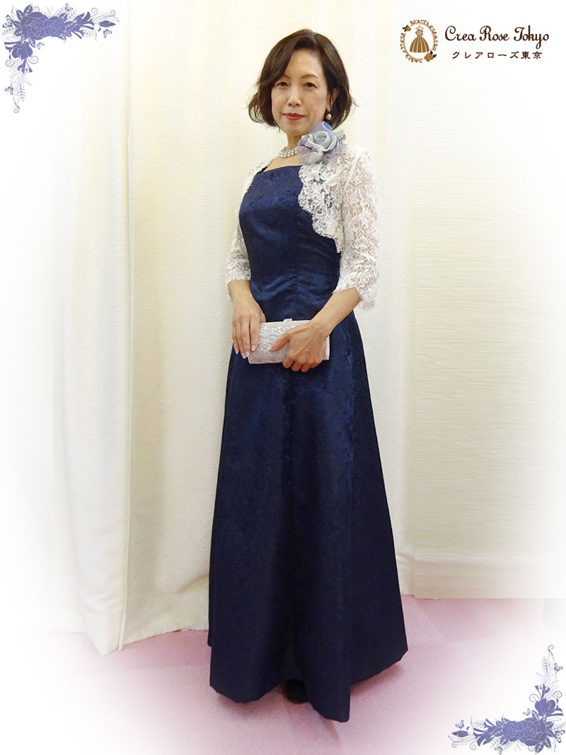 背の高いお母様に。美しいお母様必見 サイズ調整可能 人気のネイビーコーディネート2点セット【ミシェルネイビードレス＋ソフィーレースボレロ】オリジナル母親ドレス