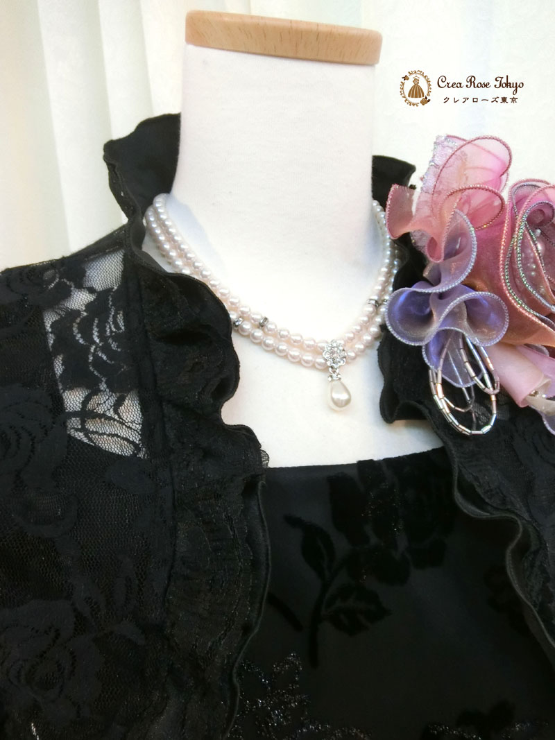 丈が短め、身長の低い方もきれいに着れる母親ドレス編み上げ7号~9号人気ド２点セット7号~9号[ドリームローザドレス+ブラックレースロングボレロ]