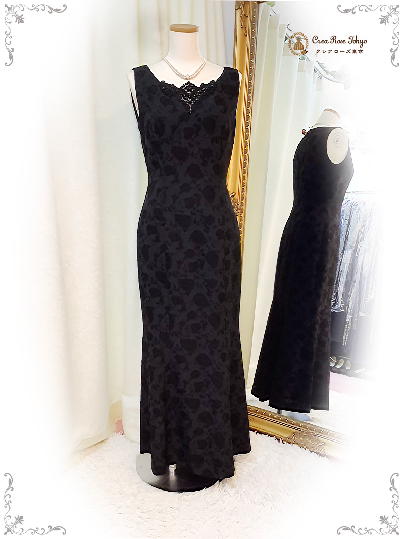 お母様のマーメイドラインロングドレス９号（M）地模様が人気のエレガントなドレス【イングリッシュドレス】