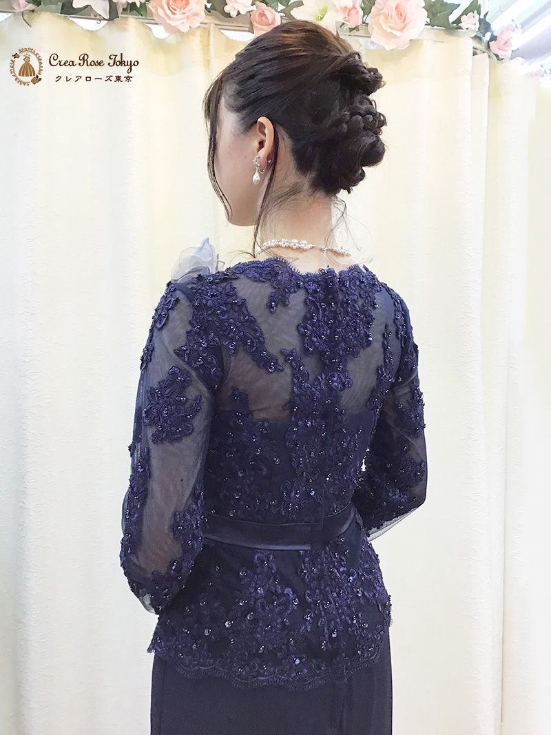 7号 輝くビジューが美しいスレンダーフォルム【ヴェロニカネイビー】40～60代のミセスの結婚式に