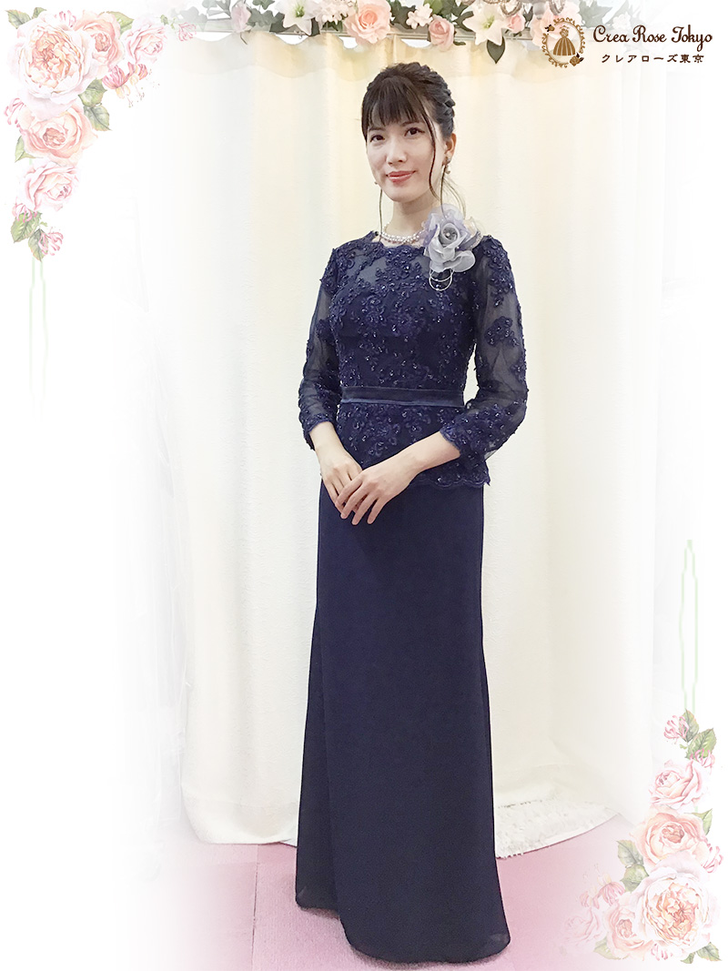 7号 輝くビジューが美しいスレンダーフォルム【ヴェロニカネイビー】40～60代のミセスの結婚式に