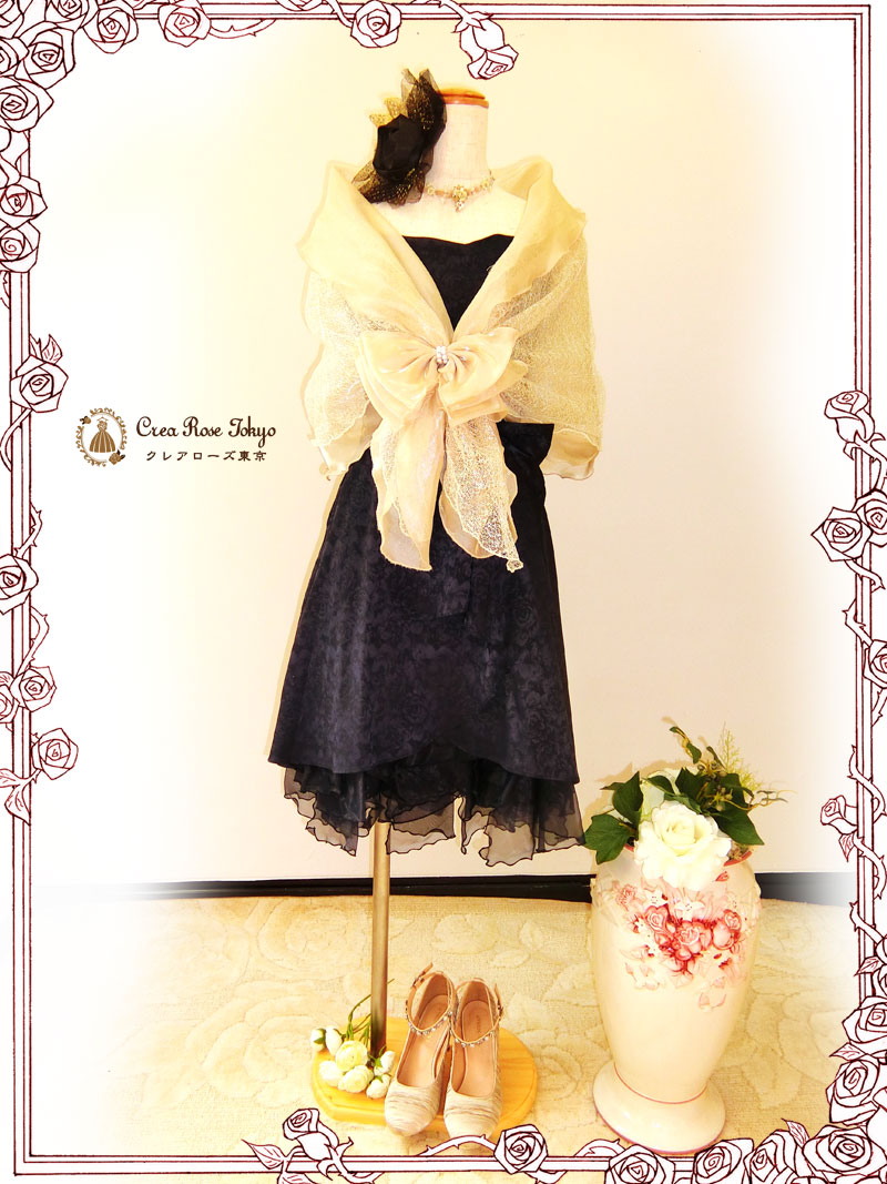 [リゴレット]編み上げ地模様　ネイビーパーティードレス