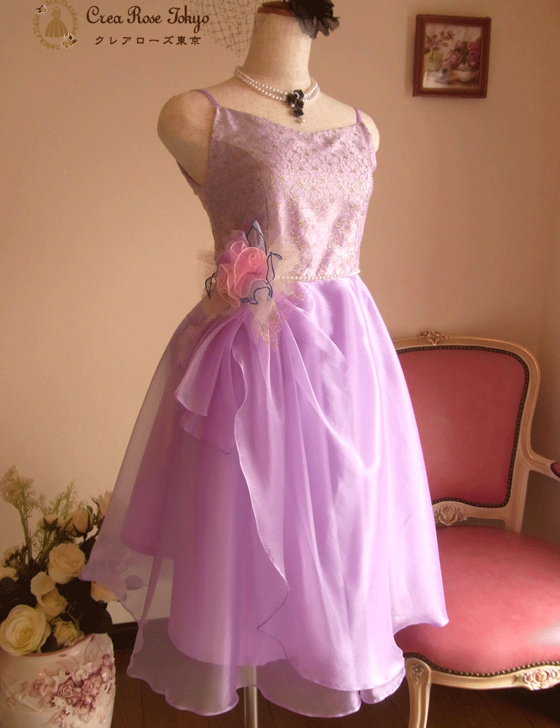 [ミハエル]クラシカルパープルオーガンジーのミディアムドレス　７号クラシカルパープル