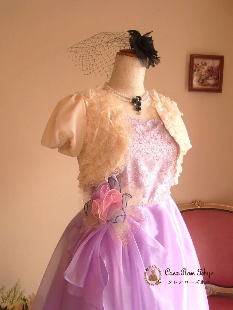 [ミハエル]クラシカルパープルオーガンジーのミディアムドレス　７号クラシカルパープル