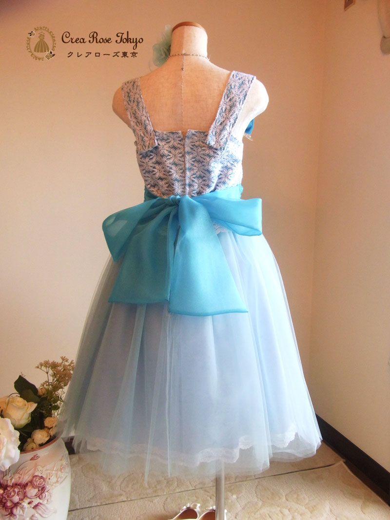 [クリスティーナ]オリジナル！可憐な水色のチュールミディアムドレス