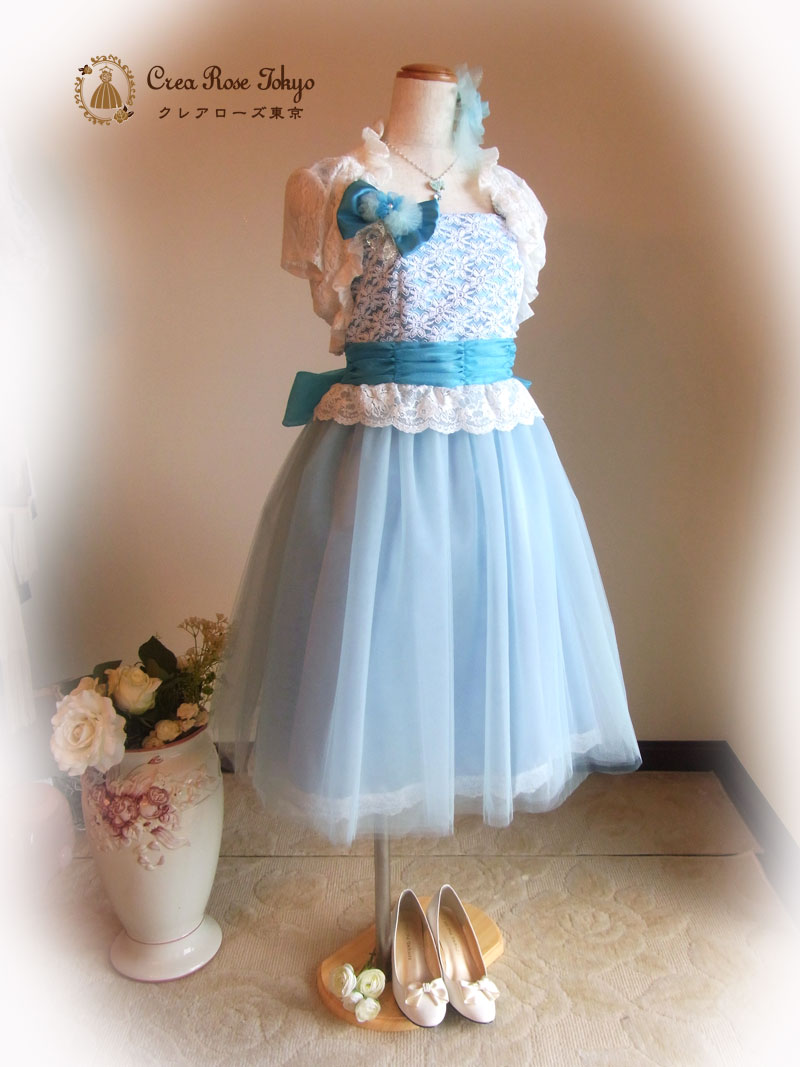 [クリスティーナ]オリジナル！可憐な水色のチュールミディアムドレス