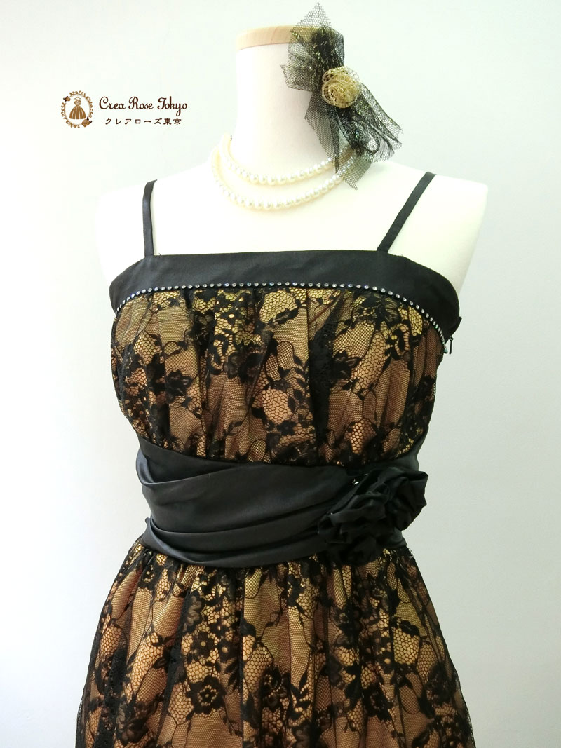 [メイプルレース]ブラックレースの美しいパーティードレス
