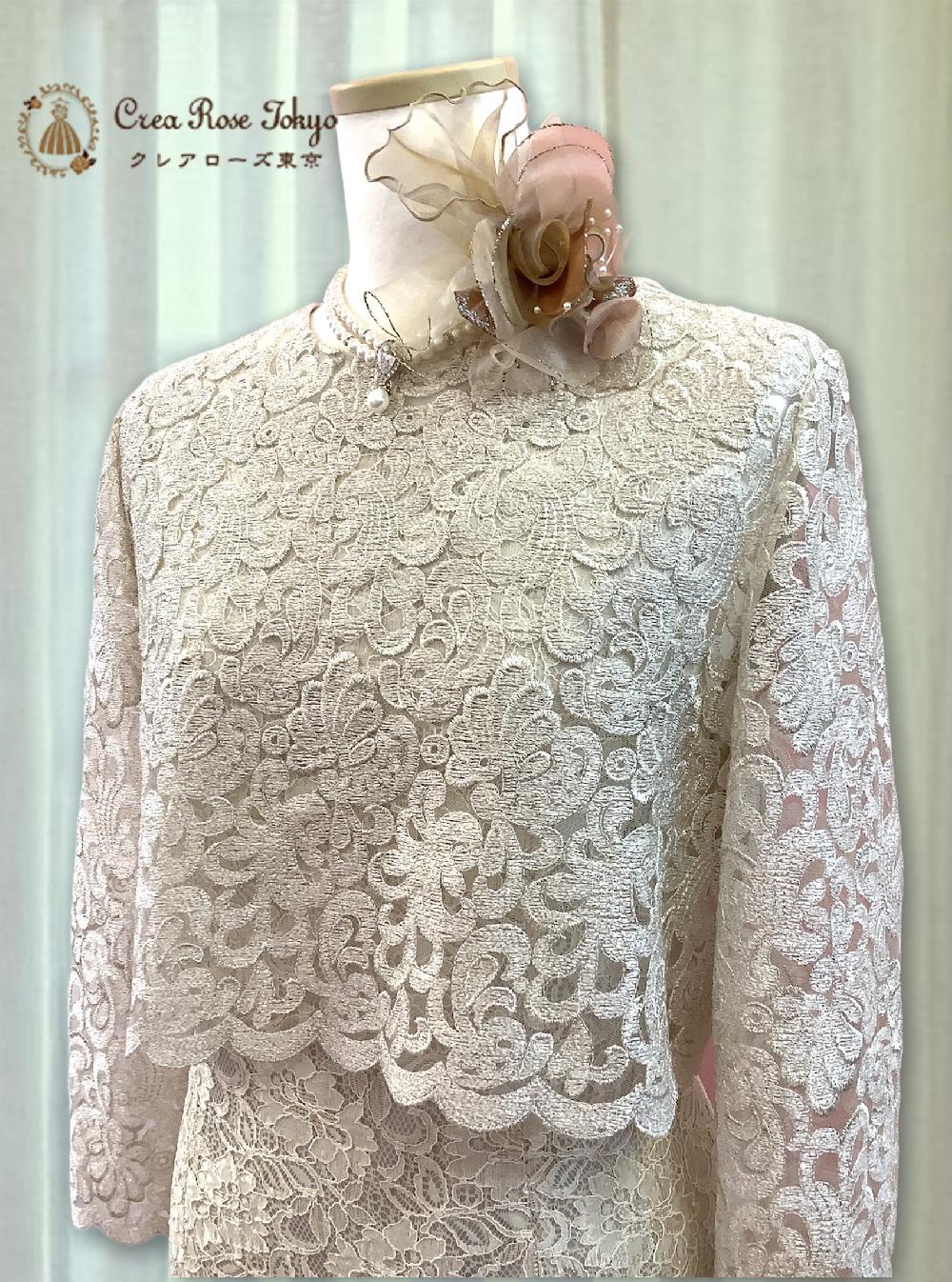 総レースのオリジナルロングドレス【アルベニアパティオドレス＋クラランスハーパーボレロ】明るく品のあるクリーム色が優しい女性らしさを演出　40～60代レディの祝宴に