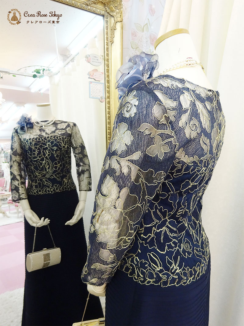 上質！11号（L）ゴールドの刺繍が華やかな【アンドリュードレス】マザーズドレス