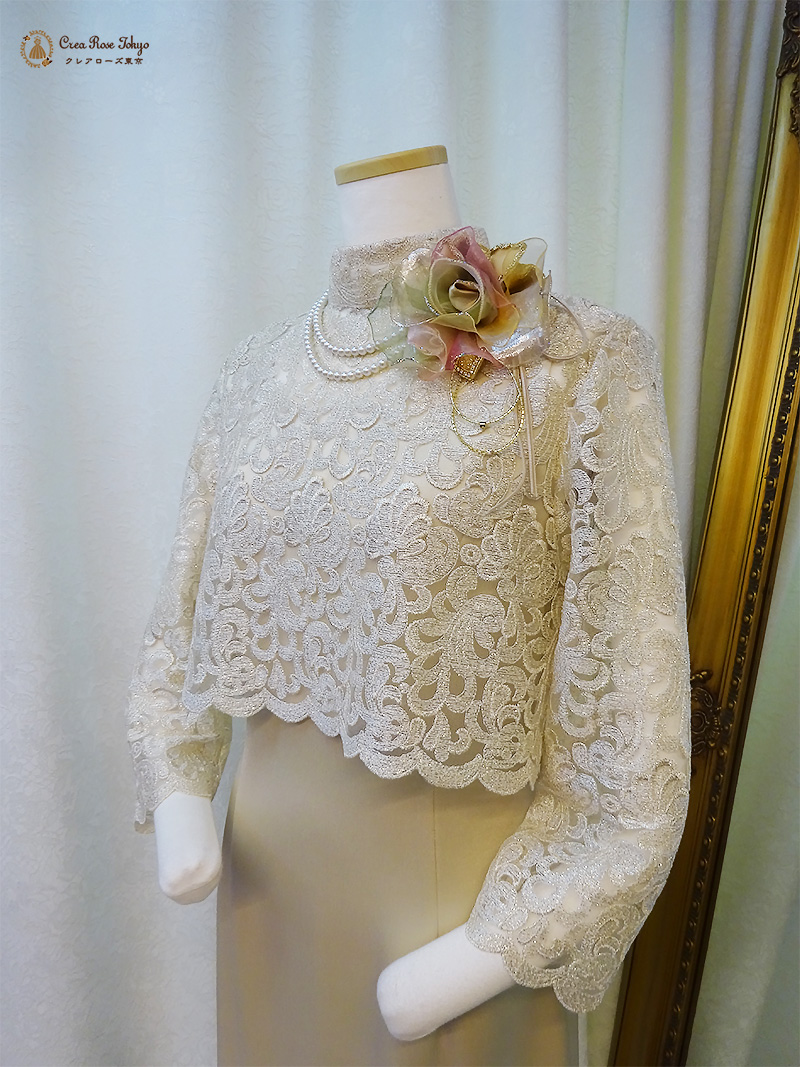 明るく輝く好印象ドレスアップ・スタイル【モナリクィーンドレス＋クラランスボレロ】30～70代の結婚式や格式高いパーティーに