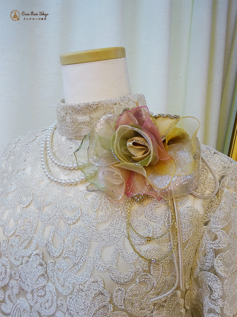 明るく輝く好印象ドレスアップ・スタイル【モナリクィーンドレス＋クラランスボレロ】30～70代の結婚式や格式高いパーティーに