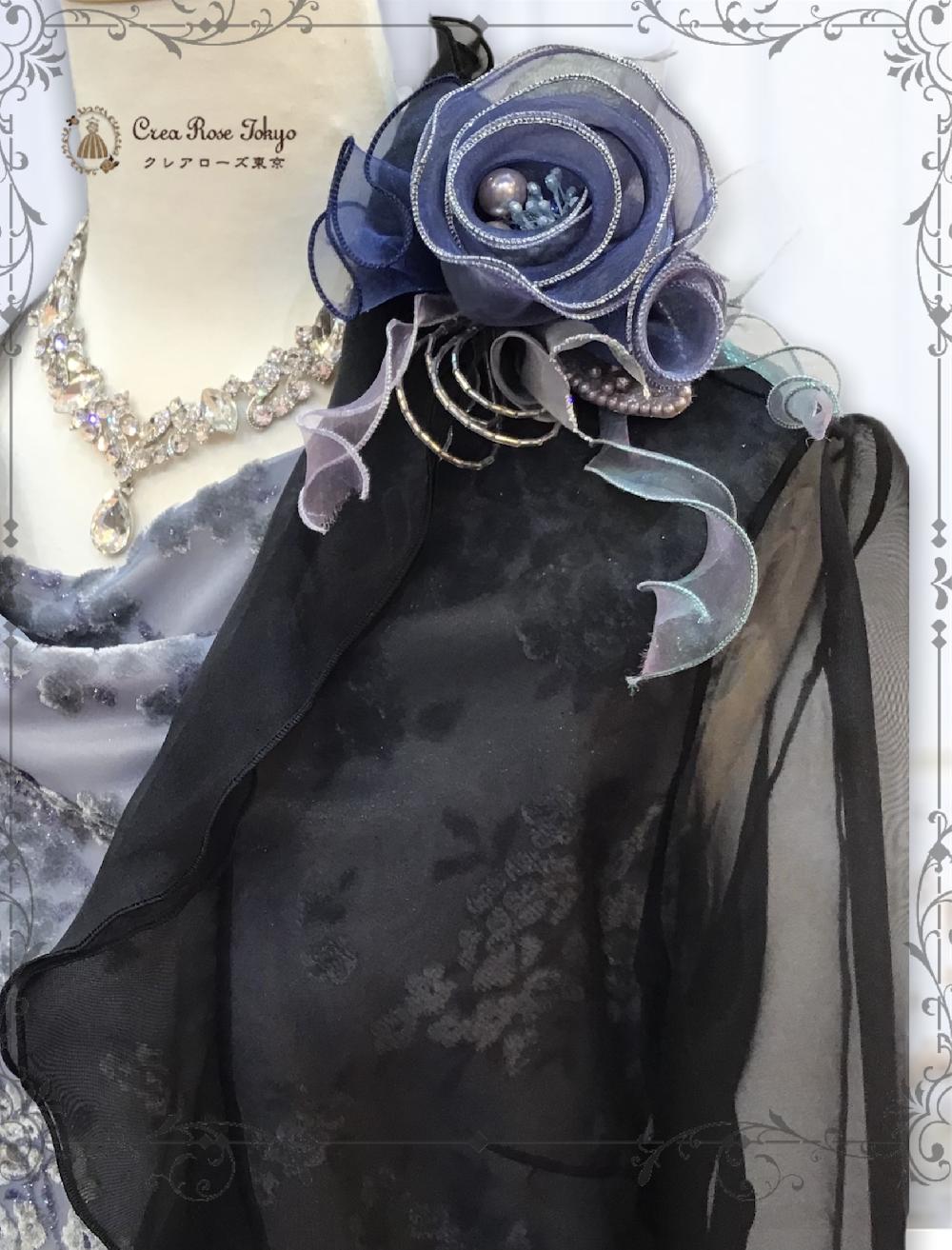 カットベロアの小花が可愛らしく咲くドレスと2重のオーガンジーボレロのセット【エバーグレースドレス+ブラックベリカボレロジャケット】 御婚礼お呼ばれドレス 親族ドレスに