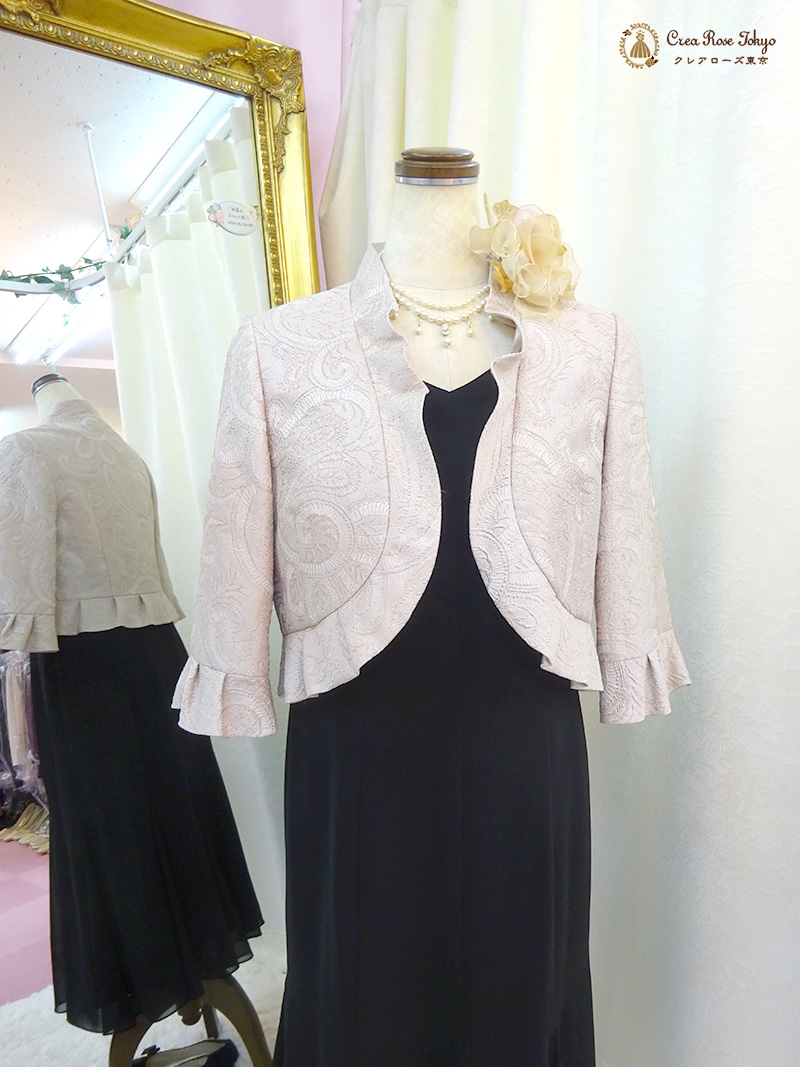 背の低いミセスに。柔らかなシフォンの裾【クラリネットドレス＋キャサリナジャケット】40～60代の結婚式・パーティーに