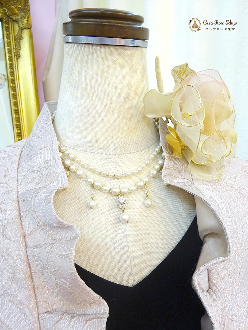 背の低いミセスに。柔らかなシフォンの裾【クラリネットドレス＋キャサリナジャケット】40～60代の結婚式・パーティーに