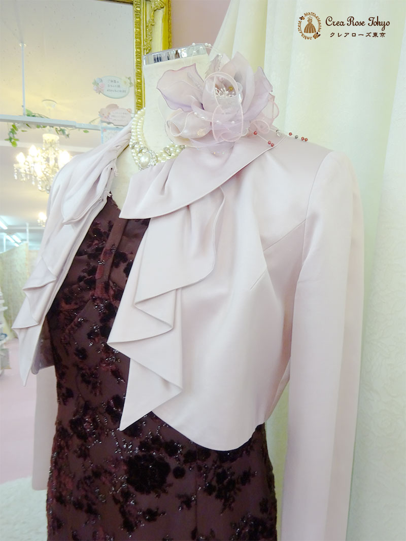 秋冬におすすめ！シックなボルドーカラーの地模様ドレス【ジュリアシアンドレス】お母様、叔母さま、ご親族様