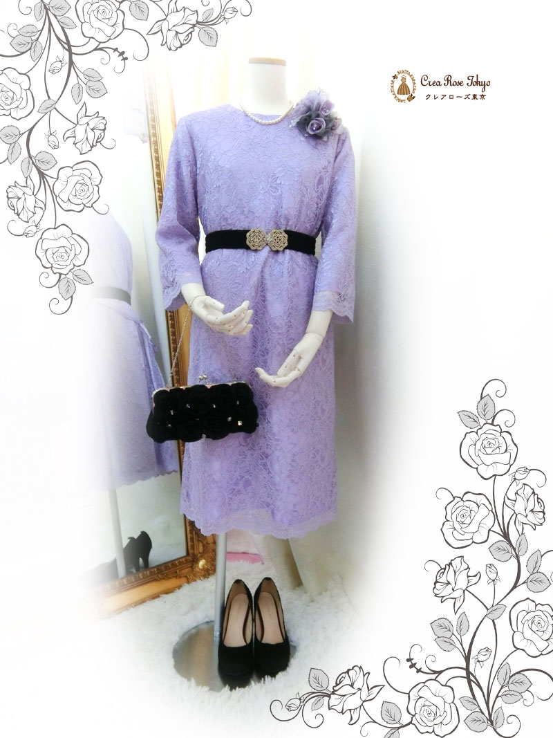 [セリアラベンダー]祖母様向け総レースの上品オリジナルドレス画像