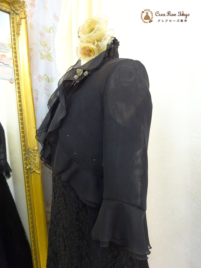 立体薔薇模様の編み上げドレス2点セット！【ミディパティオ＋ブラックベリカボレロジャケット】母親＆親族ドレス