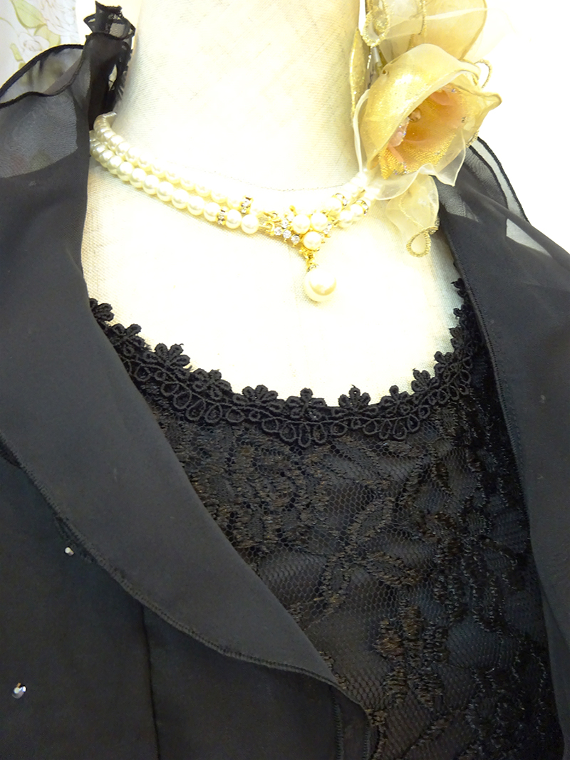 立体薔薇模様の編み上げドレス2点セット！【ミディパティオ＋ブラックベリカボレロジャケット】母親＆親族ドレス