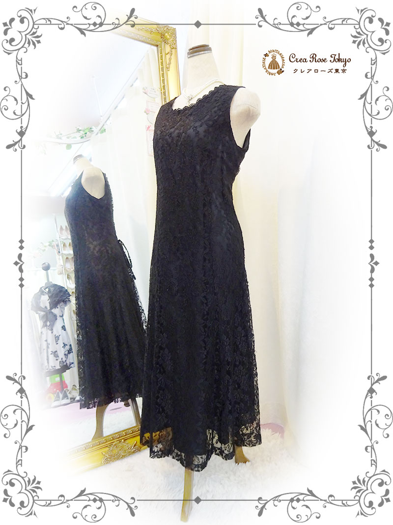 立体薔薇模様の編み上げドレス2点セット！【ミディパティオ＋ブラックベリカボレロジャケット】母親＆親族ドレス