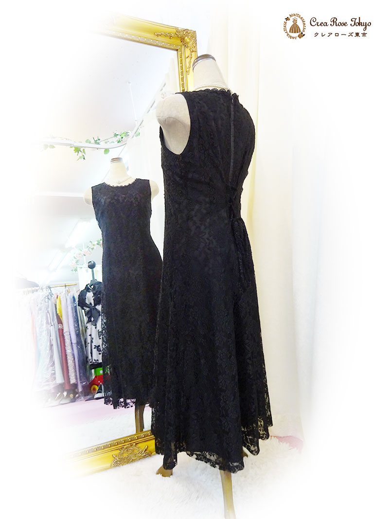 立体薔薇模様の編み上げドレス2点セット！【ミディパティオ＋ブラックベリカボレロジャケット】母親＆親族ドレス