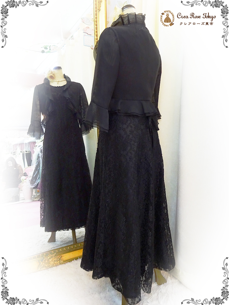 立体薔薇模様の編み上げドレス2点セット！【ミディパティオ＋ブラックベリカボレロジャケット】母親＆親族ドレス