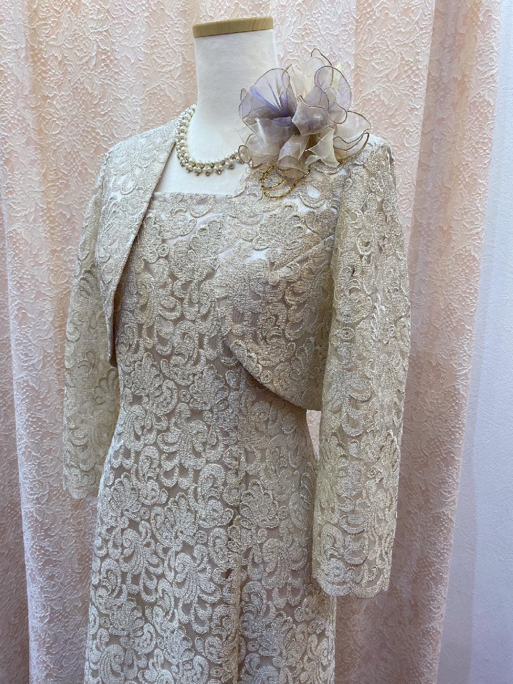 (販売可能)オリジナル正礼装11ー13号。高級総レースドレス【マリアフランスドレス＋ボレロ】上品に煌めくオリジナル正礼装