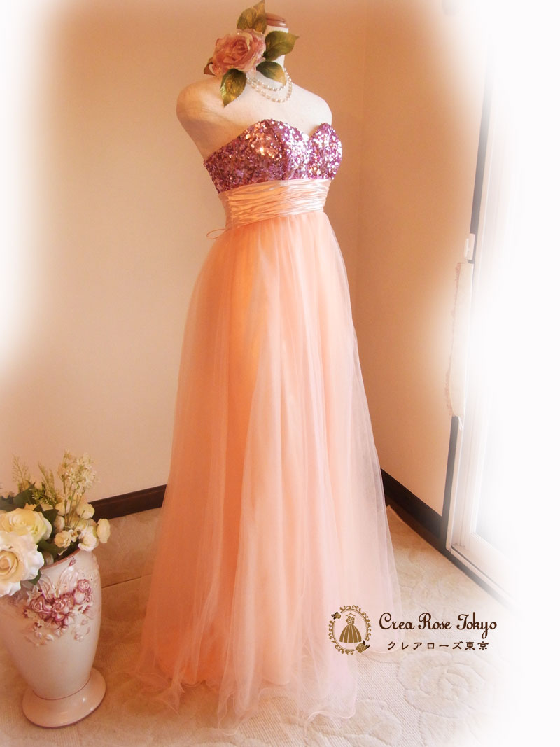 [ミリアピンク]ロングソフトピンクドレス　S～L　発表会、ステージ向け