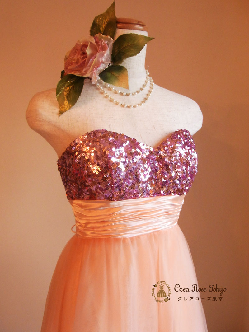 [ミリアピンク]ロングソフトピンクドレス　S～L　発表会、ステージ向け