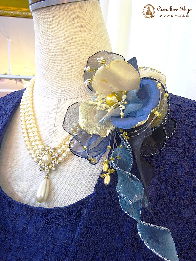 正礼装、調整可、最上のレセプションに、輝くブルーの花々をまとって【パジュールパティオドレス＋パジュールパティオボレロ】正式フォーマルミセスドレス