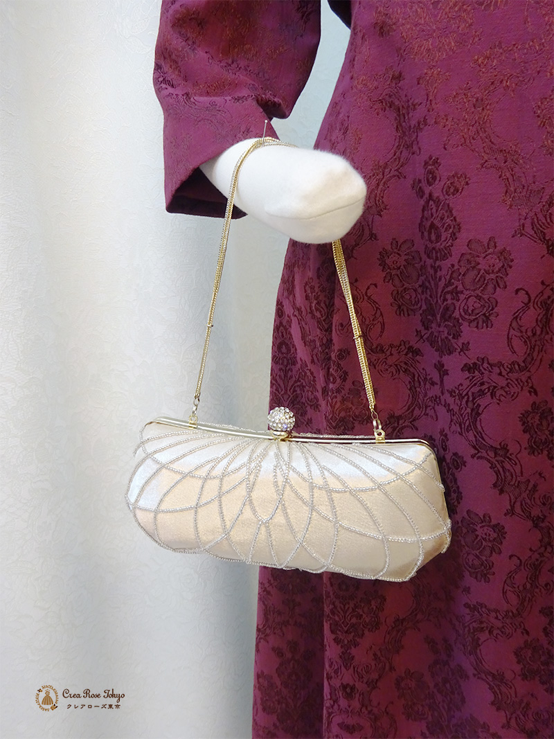 浅草本店　ビーズ刺繍の曲線が表情豊かな【ジュエルベージュバッグ】