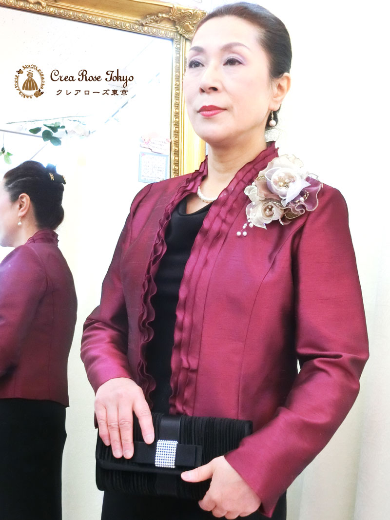 ミセス祖母様向けコーディネート二点セット！[ラフィーネ+ヴァンベルンボレロジャケット]上品＆エレガントなブラックドレス