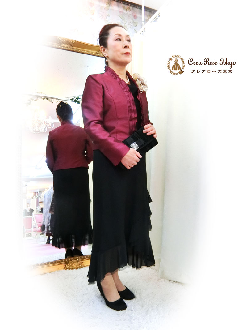 ミセス祖母様向けコーディネート二点セット！[ラフィーネ+ヴァンベルンボレロジャケット]上品＆エレガントなブラックドレス