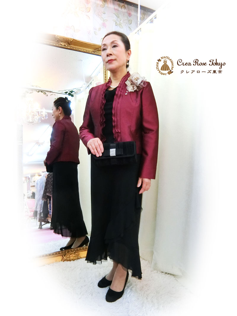 ミセス祖母様向けコーディネート二点セット！[ラフィーネ+ヴァンベルンボレロジャケット]上品＆エレガントなブラックドレス
