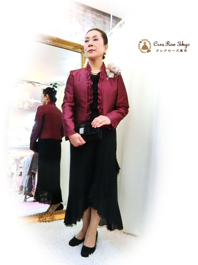 ミセス祖母様向けコーディネート二点セット！[ラフィーネ+ヴァンベルンボレロジャケット]上品＆エレガントなブラックドレス