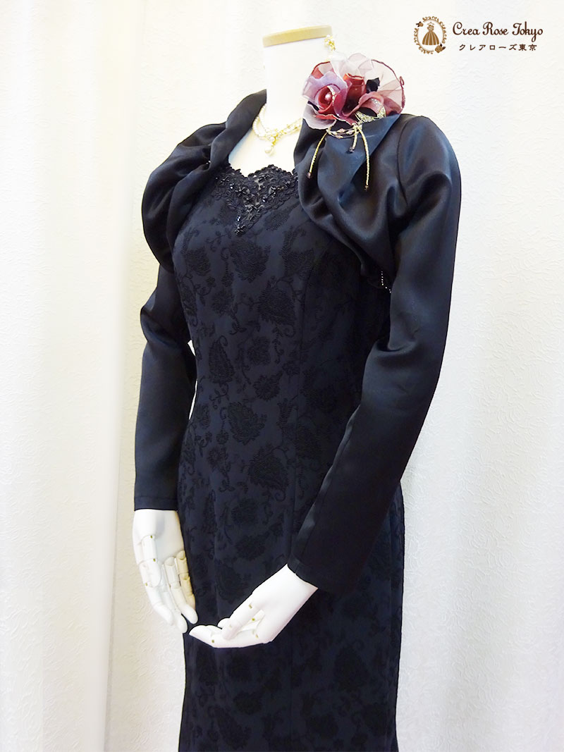 上質!地模様ブラック9号(M)人気ドレス2点セット【イングリッシュドレス+アガーテジャケット】母親マーメイドラインロングドレス